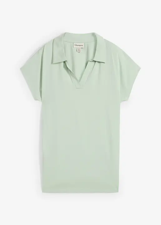 Shirt mit offenem Polokragen in grün von vorne - bonprix