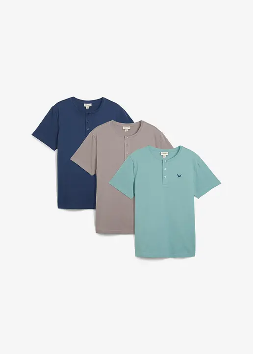 Henleyshirt (3er Pack) aus reiner Bio-Baumwolle in blau von vorne - bonprix