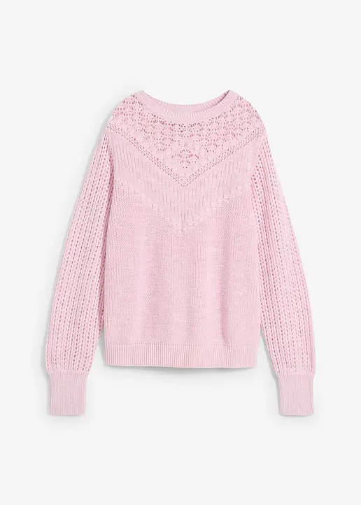 Ajour-Pullover mit Leinenanteil in lila von vorne - bonprix