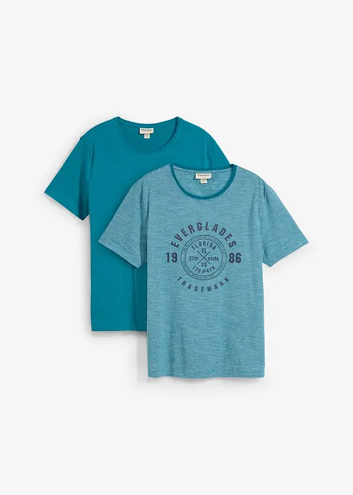 T-Shirt (2er Pack) aus reiner Baumwolle in petrol von vorne - bonprix