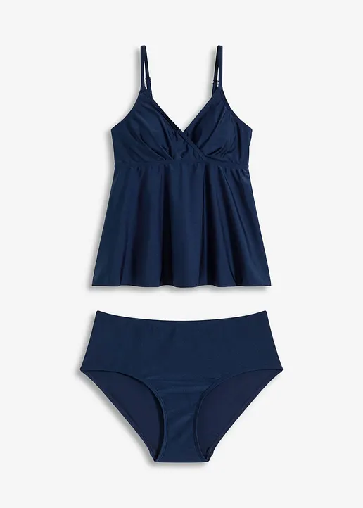 Tankini (2-tlg.Set) aus glänzendem Material in blau von vorne - bonprix