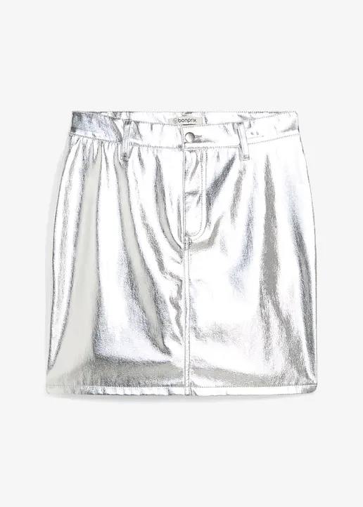 Minirock im Metallic-Look in silber von vorne - bonprix