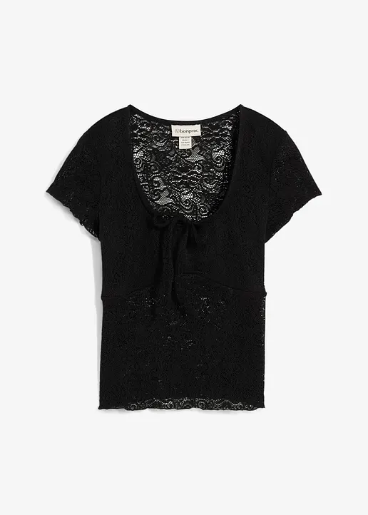 T-Shirt aus Spitze in schwarz von vorne - bonprix