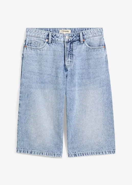 Jeans-Bermuda Mid Waist, Low Stretch in blau von vorne - bonprix