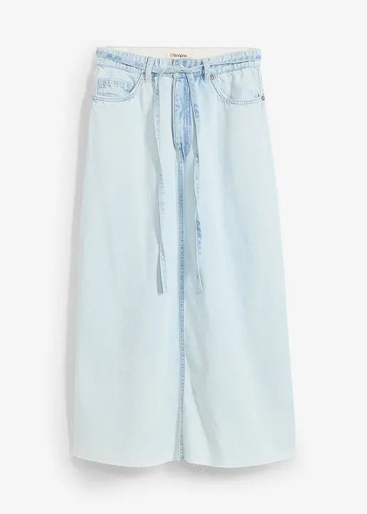 Jeansrock Mid Waist Midilänge, Super Soft in blau von vorne - bonprix