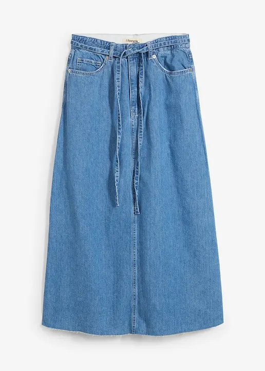 Jeansrock Mid Waist Midilänge, Super Soft in blau von vorne - bonprix