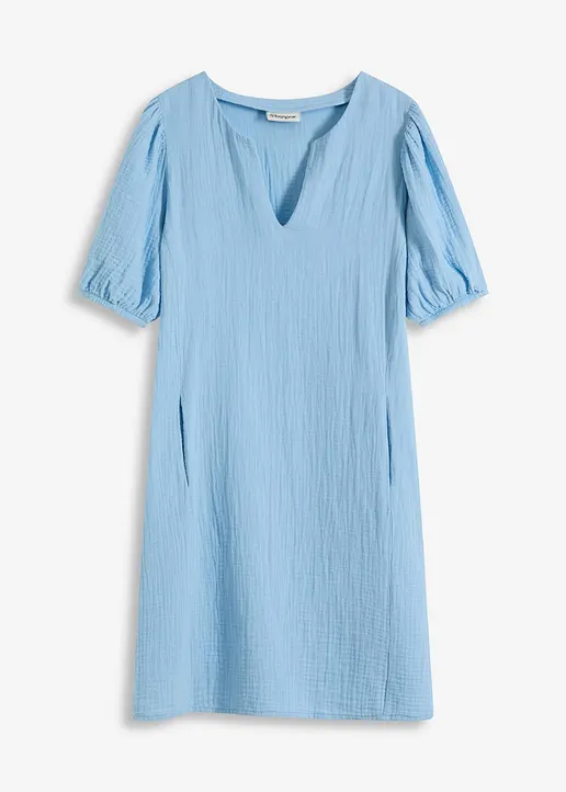 Kurzes Kleid aus Musselin in blau von vorne - bonprix