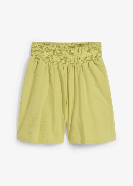 Schlupf-Shorts aus Baumwoll-Seersucker in grün von vorne - bonprix