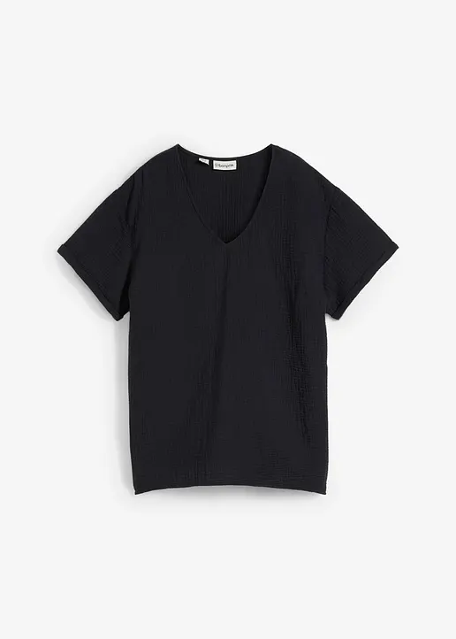 Shirt-Tunika aus softem Musselin in schwarz von vorne - bonprix