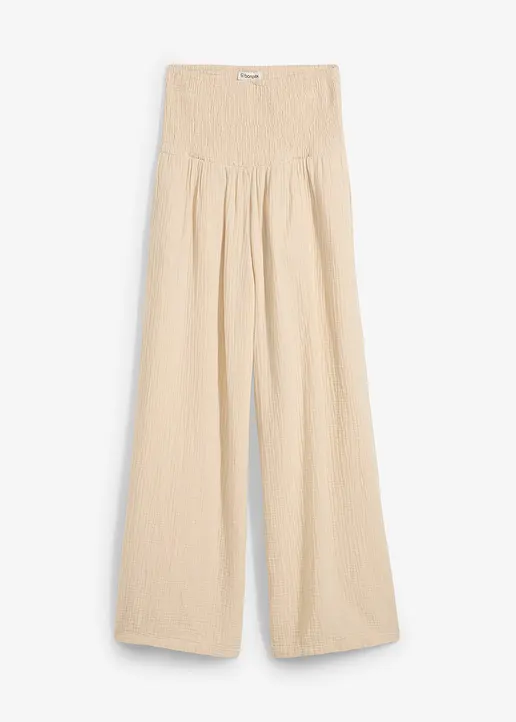 Palazzo-Hose aus Musselin in beige von vorne - bonprix