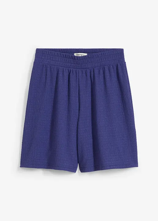 Schlupf-Shorts aus Borkencrepe in blau von vorne - bonprix