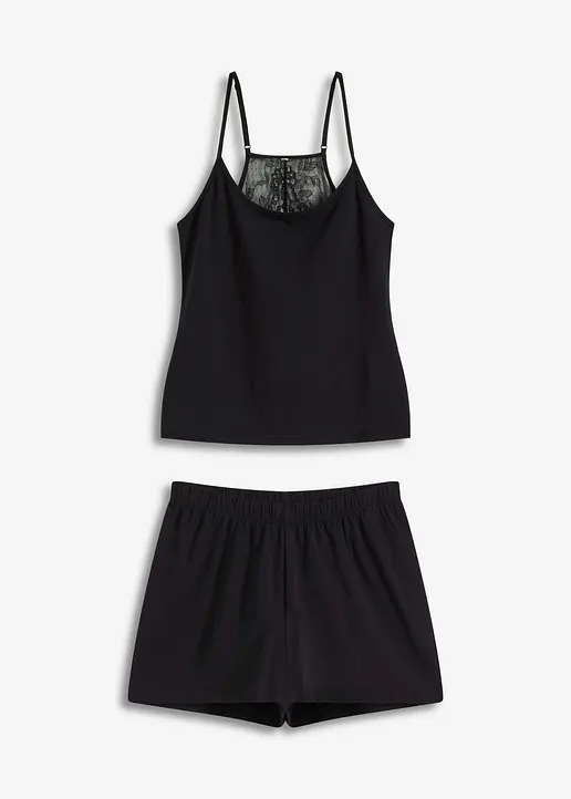 Shorty mit Spitzenrücken in schwarz von vorne - bonprix