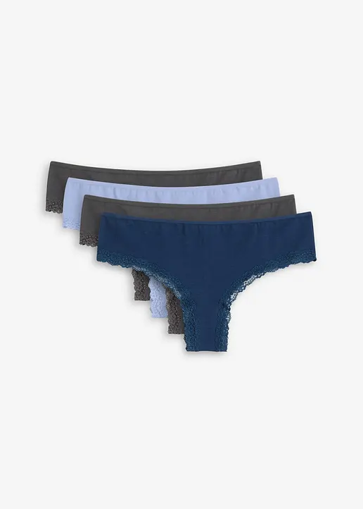 Brazilslip (4er Pack) gerippt mit Bio Baumwolle und Spitze in grau von vorne - bonprix