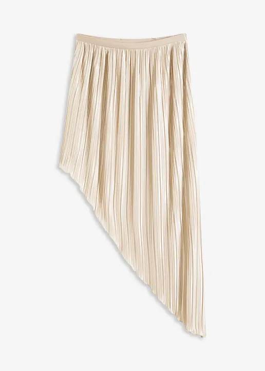Plissée-Rock aus glänzendem Satin in beige von vorne - bonprix