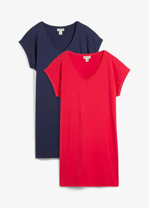 Shirtkleid aus reiner Bio-Baumwolle (2er Pack) in blau von vorne - bonprix