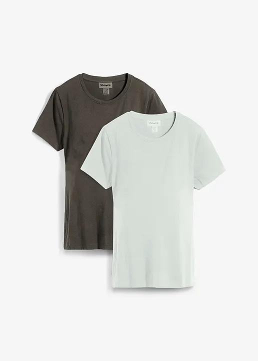 2-in-1 Umstands- und Stillshirts aus Bio-Baumwolle (2er-Pack) in grau von vorne - bonprix