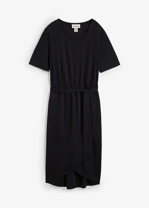 figurbetontes Jerseykleid aus softem Viskose-Mix in schwarz von vorne - bonprix