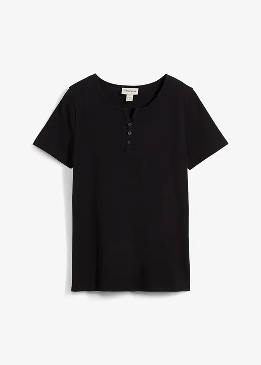 Henleyshirt aus reiner Bio-Baumwolle in schwarz von vorne - bonprix