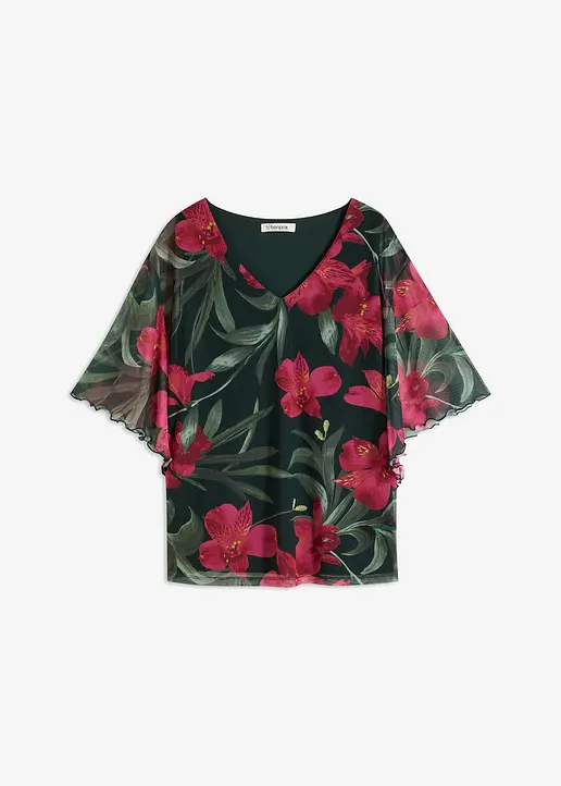 Shirt-Tunika aus Mesh in grün von vorne - bonprix