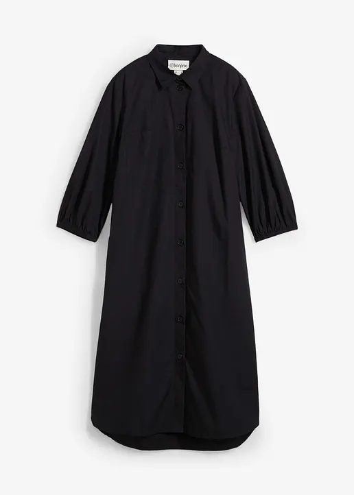 Blusenkleid aus leichter Baumwolle in schwarz von vorne - bonprix