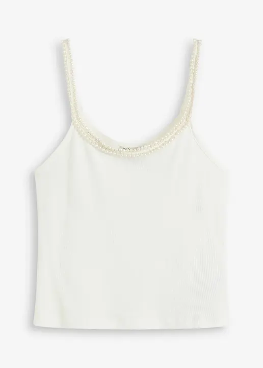 Spaghettiträger-Top mit Schmuck-Detail in weiß von vorne - bonprix