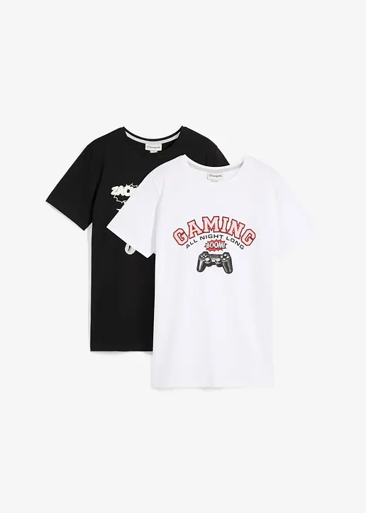 T-Shirt aus reiner Bio-Baumwolle (2er Pack) in weiß von vorne - bonprix