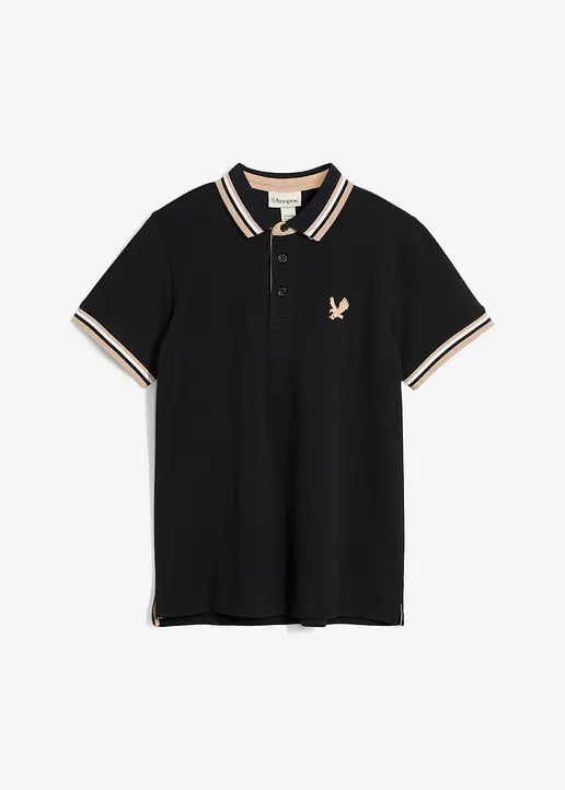 Pique-Poloshirt aus reiner Bio-Baumwolle in schwarz von vorne - bonprix