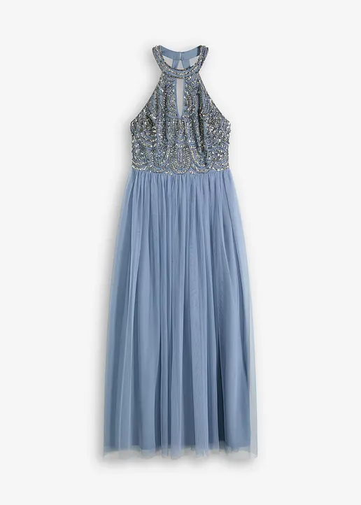 Maxikleid mit Paillettenstickerei in blau von vorne - bonprix