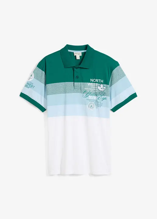 Jersey Poloshirt aus reiner Baumwolle, Kurzarm in petrol von vorne - bonprix