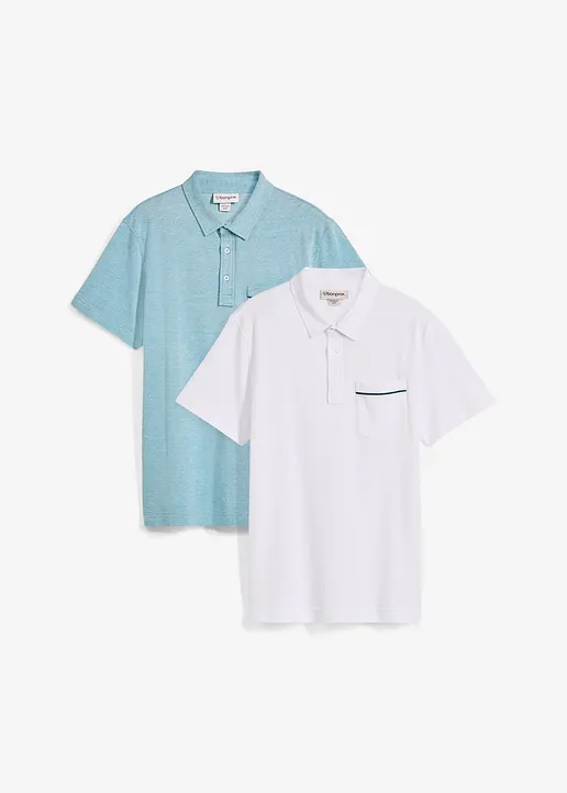 Piqué-Poloshirt aus reiner Bio-Baumwolle (2er Pack) in petrol von vorne - bonprix