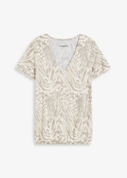 Shirt mit Gummibund in beige von vorne - bonprix