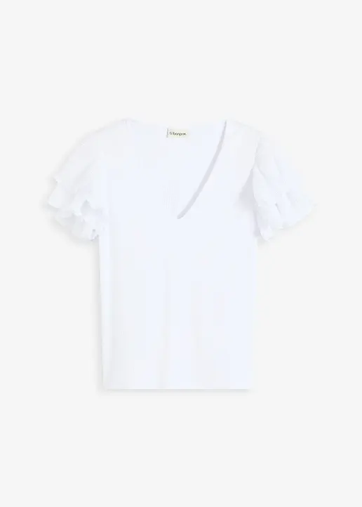 Shirt mit Volants in weiß von vorne - bonprix