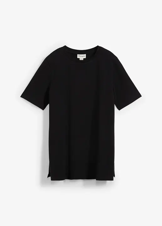 2-in-1 Umstands- und Stillshirt aus Bio-Baumwolle mit Seitenschlitzen in schwarz von vorne - bonprix