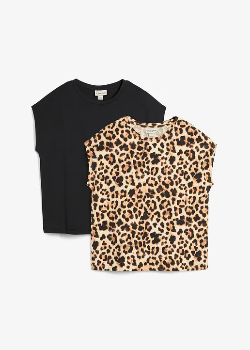 T-Shirt aus reiner Bio-Baumwolle (2er Pack) in schwarz von vorne - bonprix