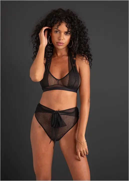 Bralette und Taillenstring ouvert (2-tlg.Set) in schwarz von vorne (Totalaufnahme) - VENUS
