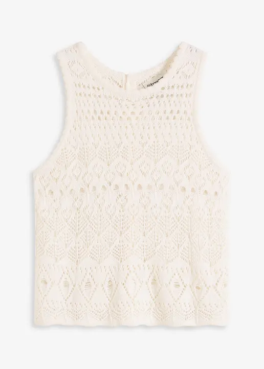 Stricktop mit Lochstrickmuster in weiß von vorne - bonprix