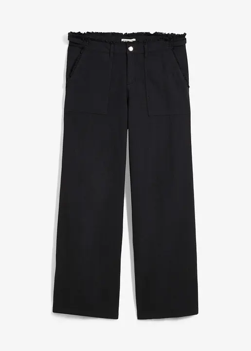 Marlenehose aus luftigem Leinen-Mix in schwarz von vorne - bonprix