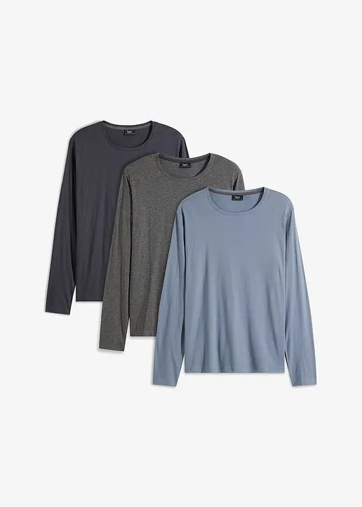 Langarmshirt (3er Pack) in blau von vorne - bonprix
