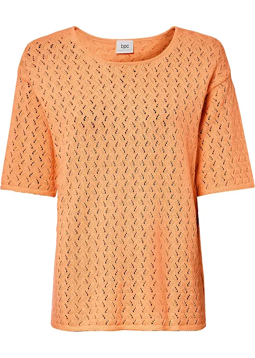 Ajour- Pullover mit Leinen, 1/2- Arm in orange von vorne - bonprix