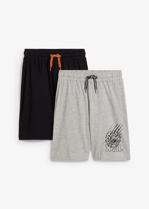 Jersey-Bermuda (2er Pack) aus reiner Bio-Baumwolle in schwarz von vorne - bonprix