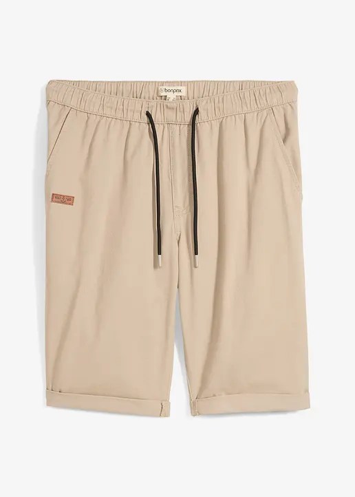 Schlupf-Bermuda aus reiner Baumwolle, Regular Fit in beige von vorne - bonprix