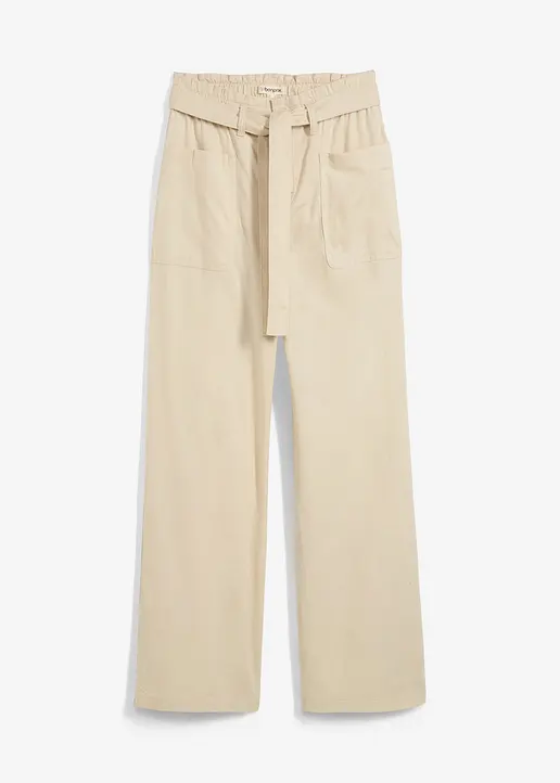 7/8-Hose mit Bequembund aus reiner Baumwolle in beige von vorne - bonprix