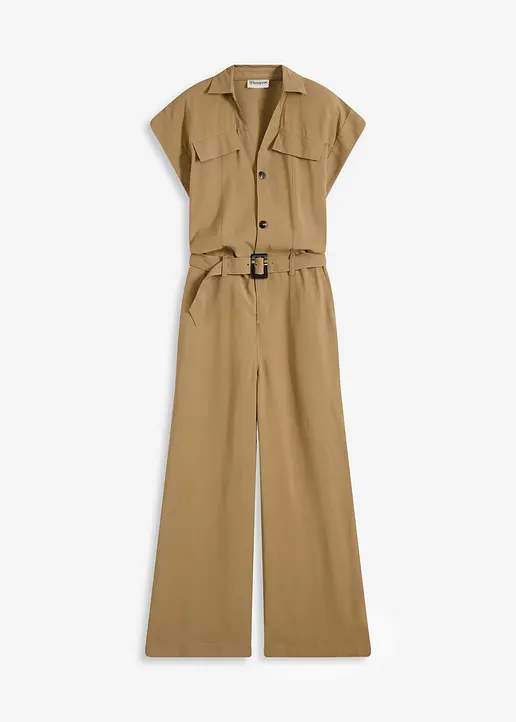 Viskose-Jumpsuit mit Bindeband in braun von vorne - bonprix