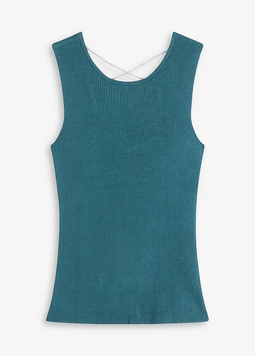 Stricktop mit Glitzerband in petrol von vorne - bonprix