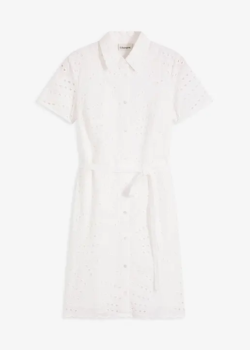 Hemdblusenkleid mit Lochstickerei in weiß von vorne - bonprix