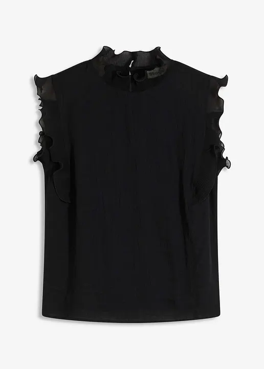 Bluse mit Volants in schwarz von vorne - bonprix