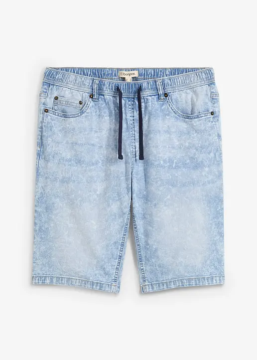 Leichte Stretch-Jeans-Schlupf-Bermuda, Slim Fit in blau von vorne - bonprix