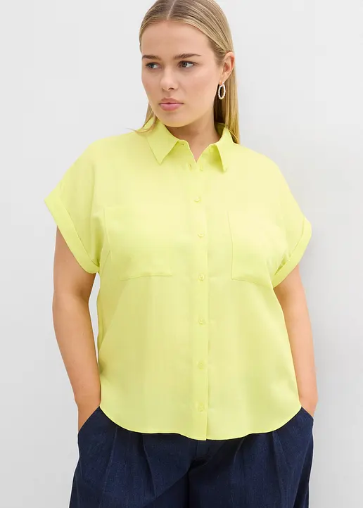 Hemdbluse aus fließendem Lyocell-Mix in gelb von vorne (im Anschnitt) - bonprix