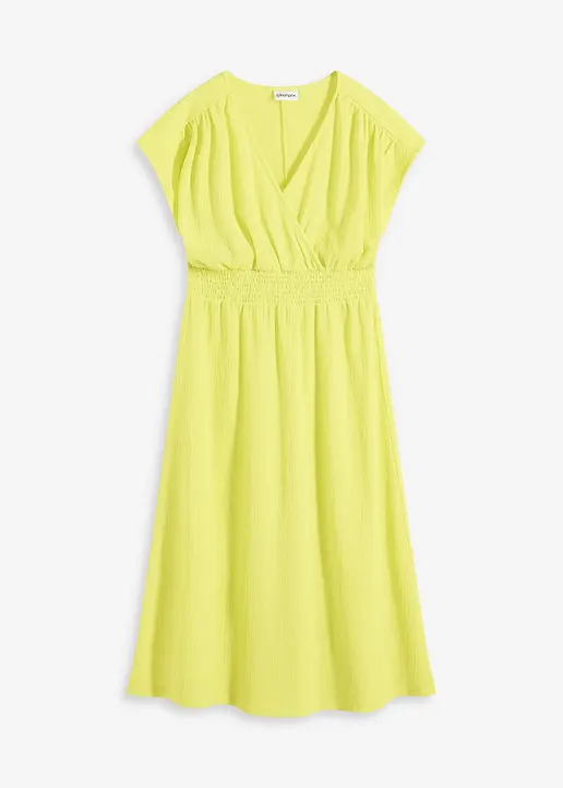 Jerseykleid aus luftigem Crêpe in gelb von vorne - bonprix