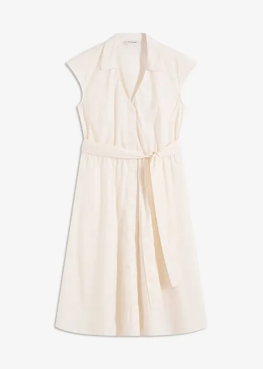 Blusenkleid mit Bindegürtel in weiß von vorne - bonprix